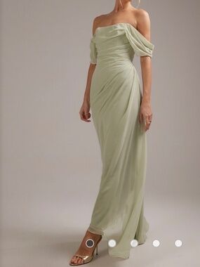 ASOS DESIGN georgette bardot bridesmaids dress in sage green